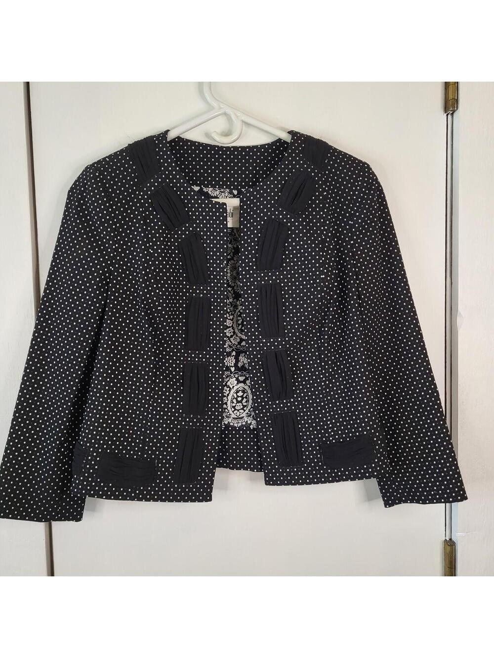 Cabi Seaside Chic Dot blazer features a striking black and white polka dot sz 4